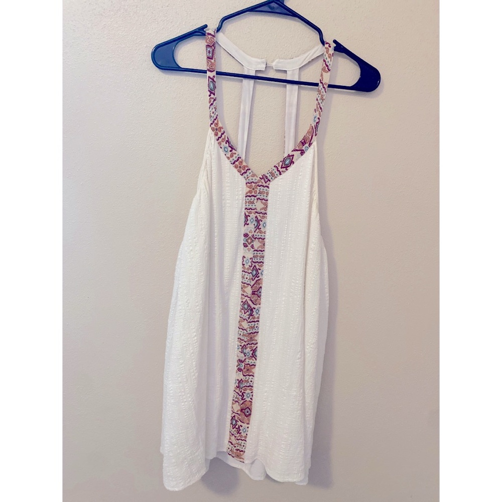 Stella Sky Open Back Halter White Bohemian Boho Tunic Mini Dress Aztec Print